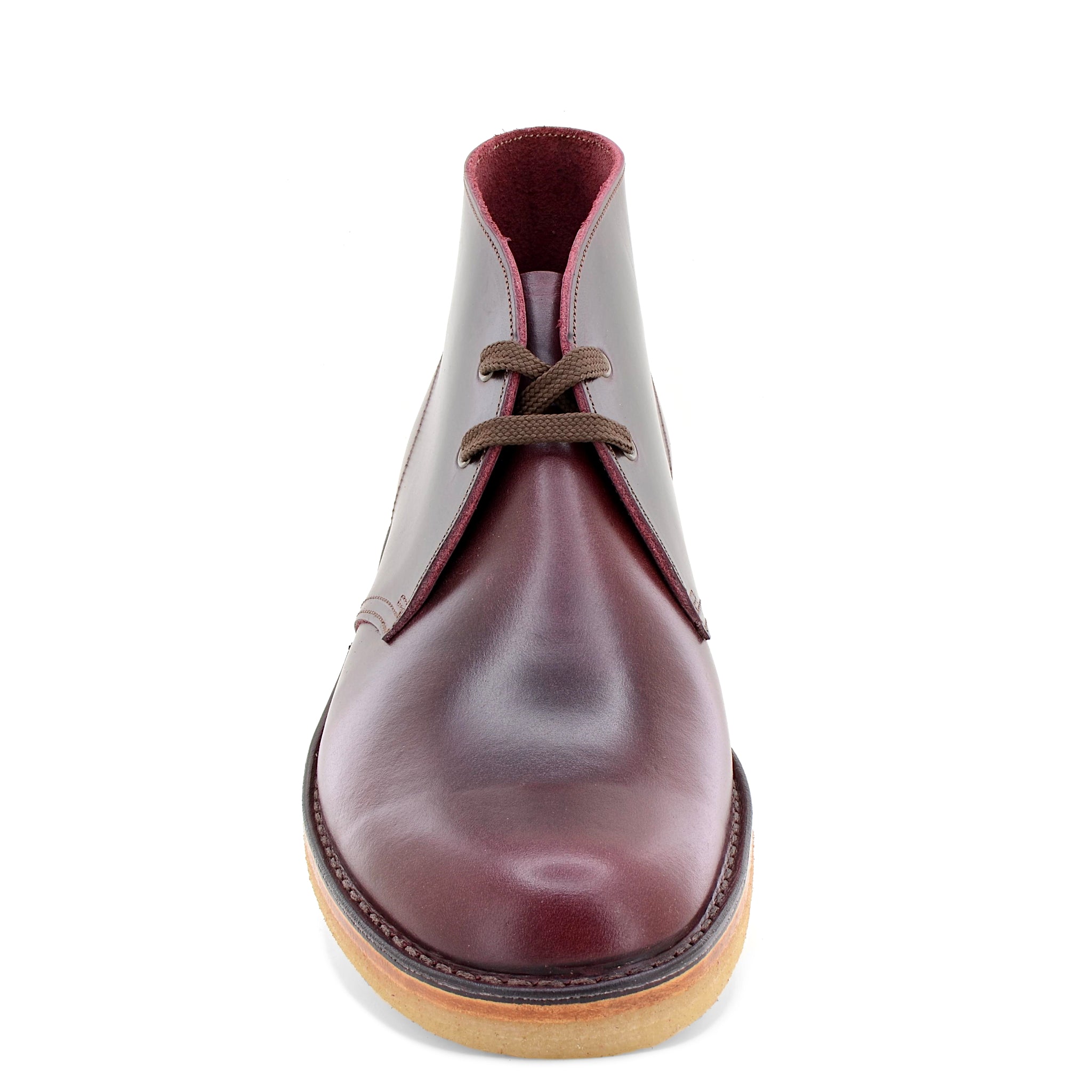 shiny burgundy calf desert boots