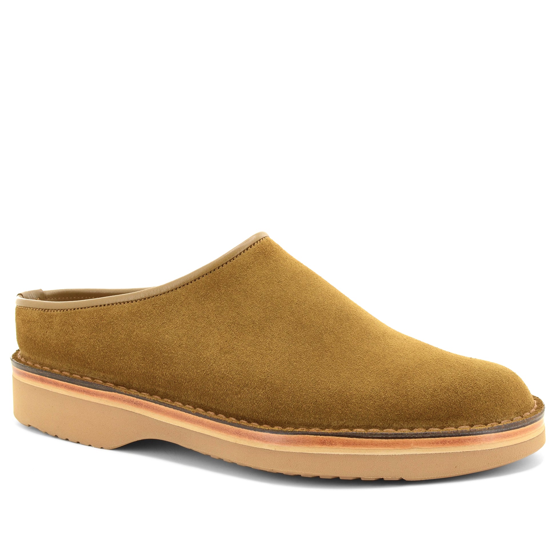 light tan suede slipper clog
