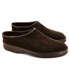 pair brown suede leather clogs