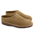 pair tan suede leather clog
