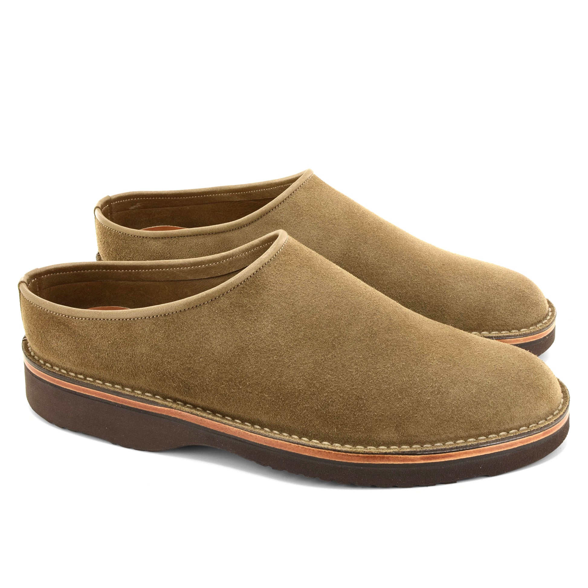 pair tan suede leather clog