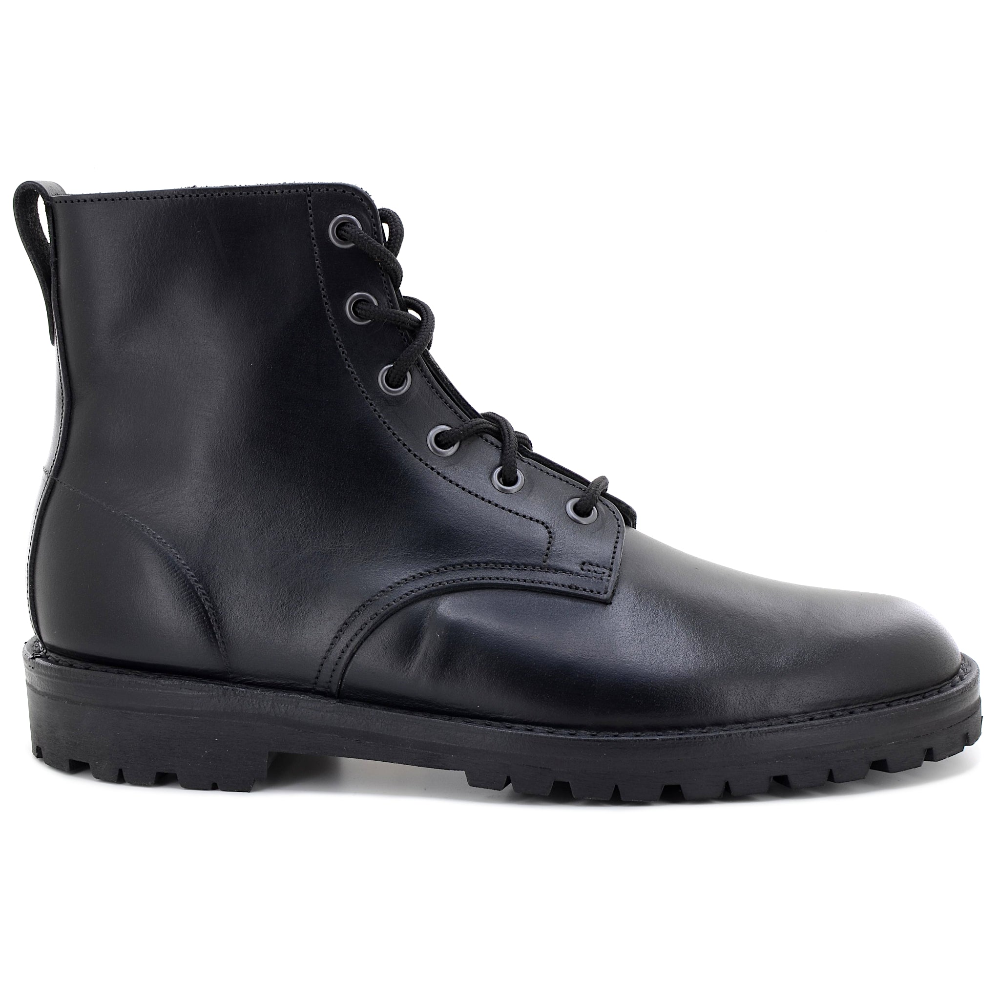 walking boot black leather